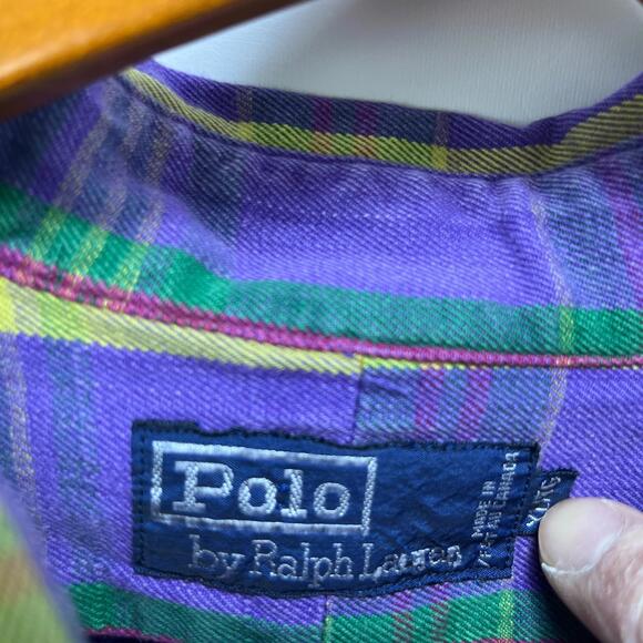 Vintage 90s Polo Ralph Lauren Pony Plaid Button-Up Shirt XL - Picture 5 of 12